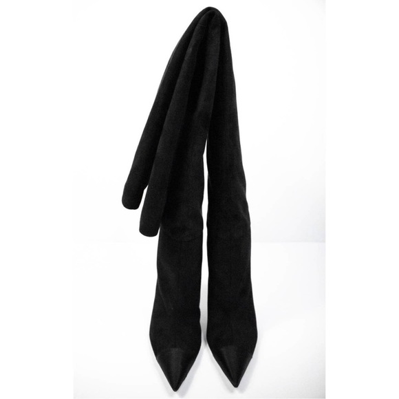 Good American Black Suede Over The Knee Boots 13, Thigh High Heeled Boots - Picture 6 of 16